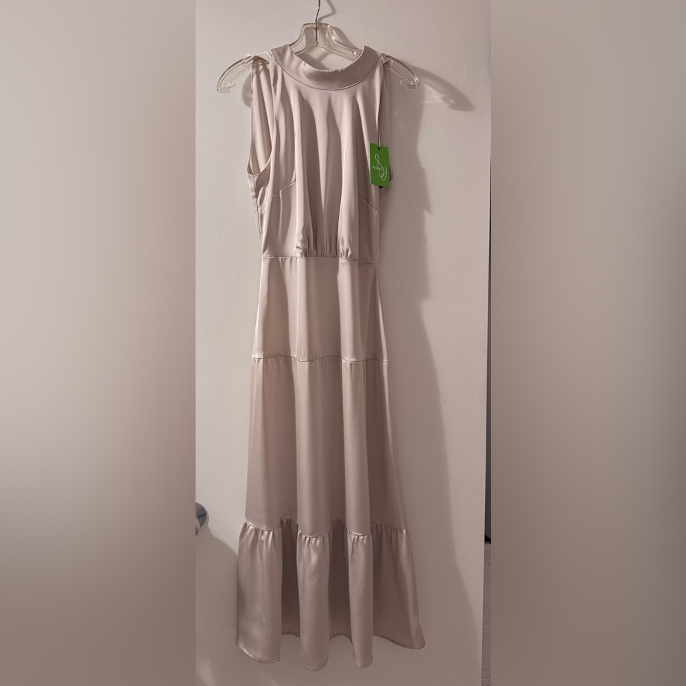 Sam Edelman Size 4 Fluid Satin High Neck Dress - Champagne